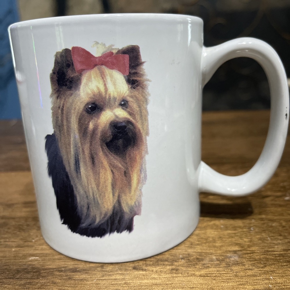 YORKSHIRE TERRIER COFFEE MUG by BOW WOW MEOWS ~ YORKIE with RED BOW READ